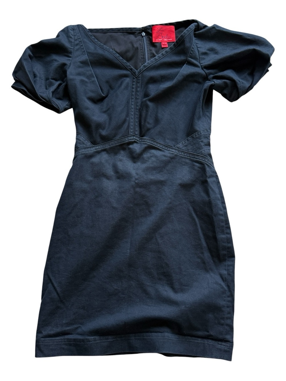 Z Spoke Zac Posen Dark Denim Puff Sleeve V Neck Sheath Dress 4 Designer Office